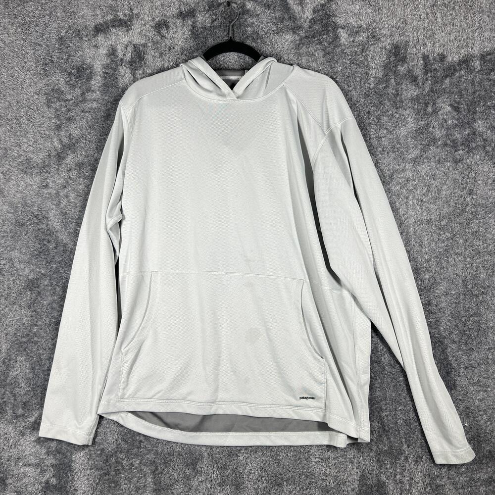 Patagonia Hoodie Mens L Gray Pullover Lightweight Sun Hoody Logo Breathable